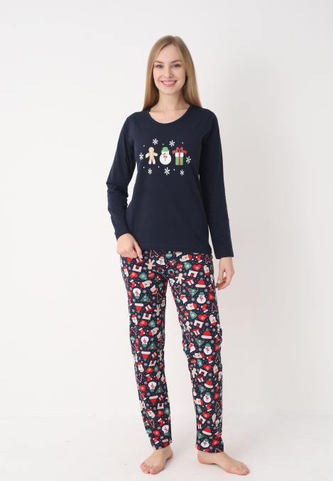 Pijama dama Craciun,maneca lunga si pantaloni lungi,imprimeu figurine festive, En-gros